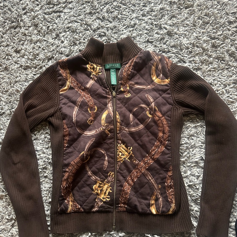 Lauren Ralph Lauren Brown and Gold Bomber Jacket